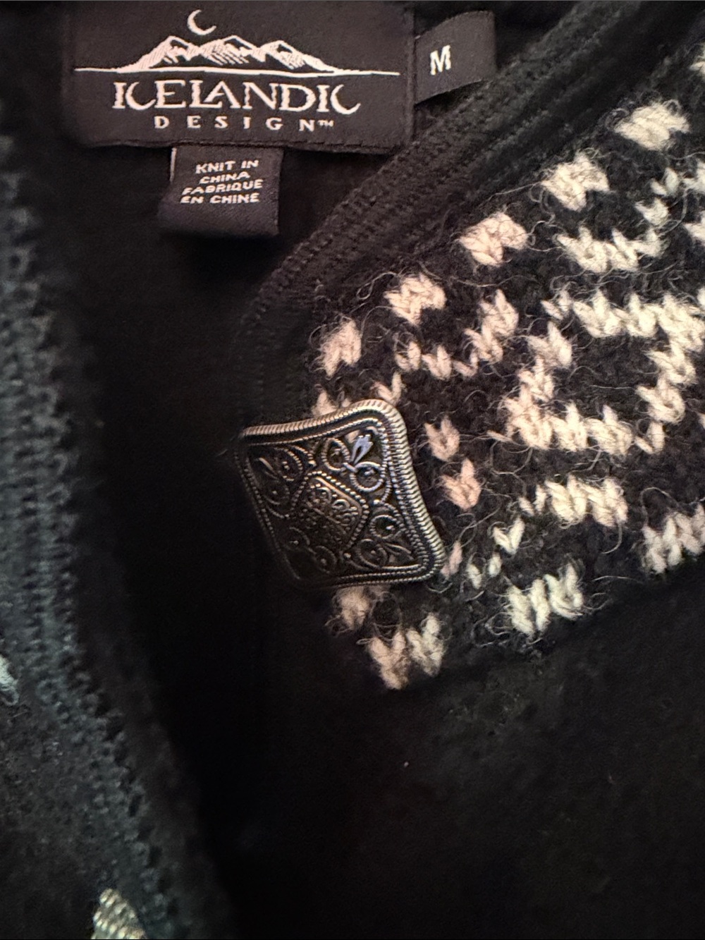 Icelandic Design Womens M 100% Wool w/Intricte Silver Buttons & Fair Isle Collar - Picture 5 of 13